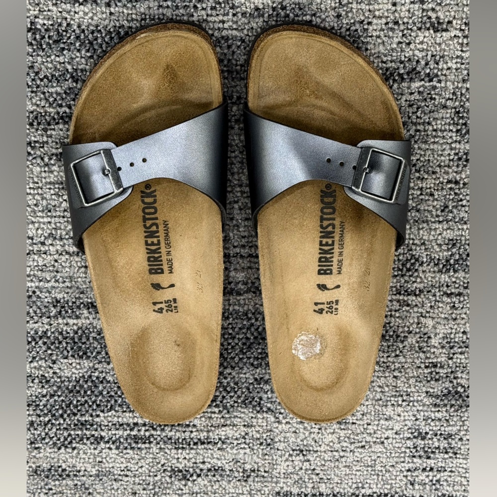 Birkenstock Metallic Gray Slide Sandals